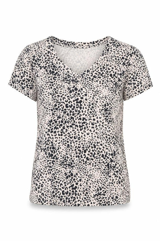 F&F Womens Beige Animal Print Cotton Basic T-Shirt Size 8 V-Neck