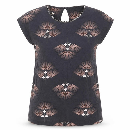 NEXT Womens Multicoloured Geometric Viscose Basic T-Shirt Size 6 Round Neck