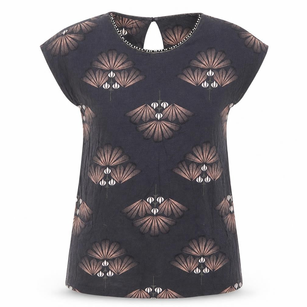 NEXT Womens Multicoloured Geometric Viscose Basic T-Shirt Size 6 Round Neck