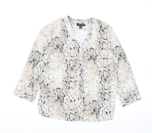 New Look Womens Beige Animal Print Polyester Basic Blouse Size 12 V-Neck - Snake Print