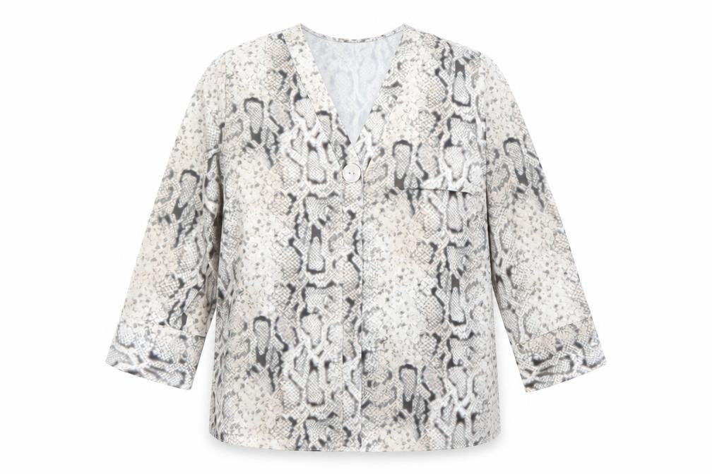 New Look Womens Beige Animal Print Polyester Basic Blouse Size 12 V-Neck - Snake Print