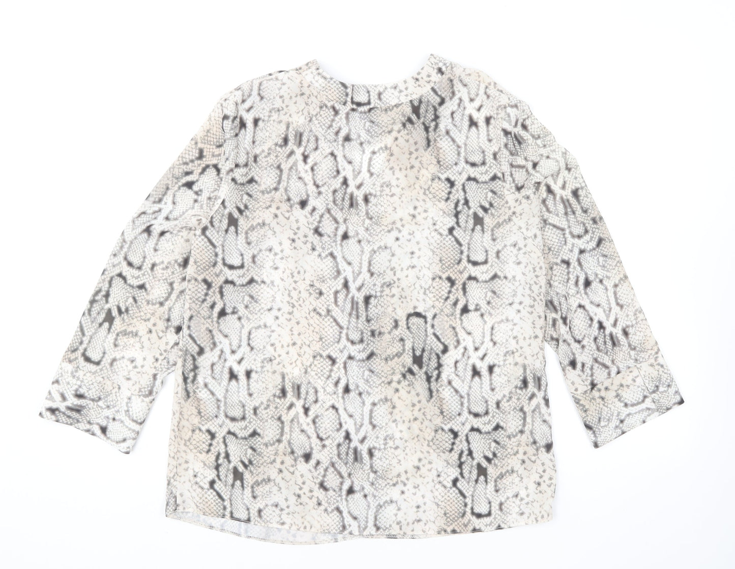 New Look Womens Beige Animal Print Polyester Basic Blouse Size 12 V-Neck - Snake Print