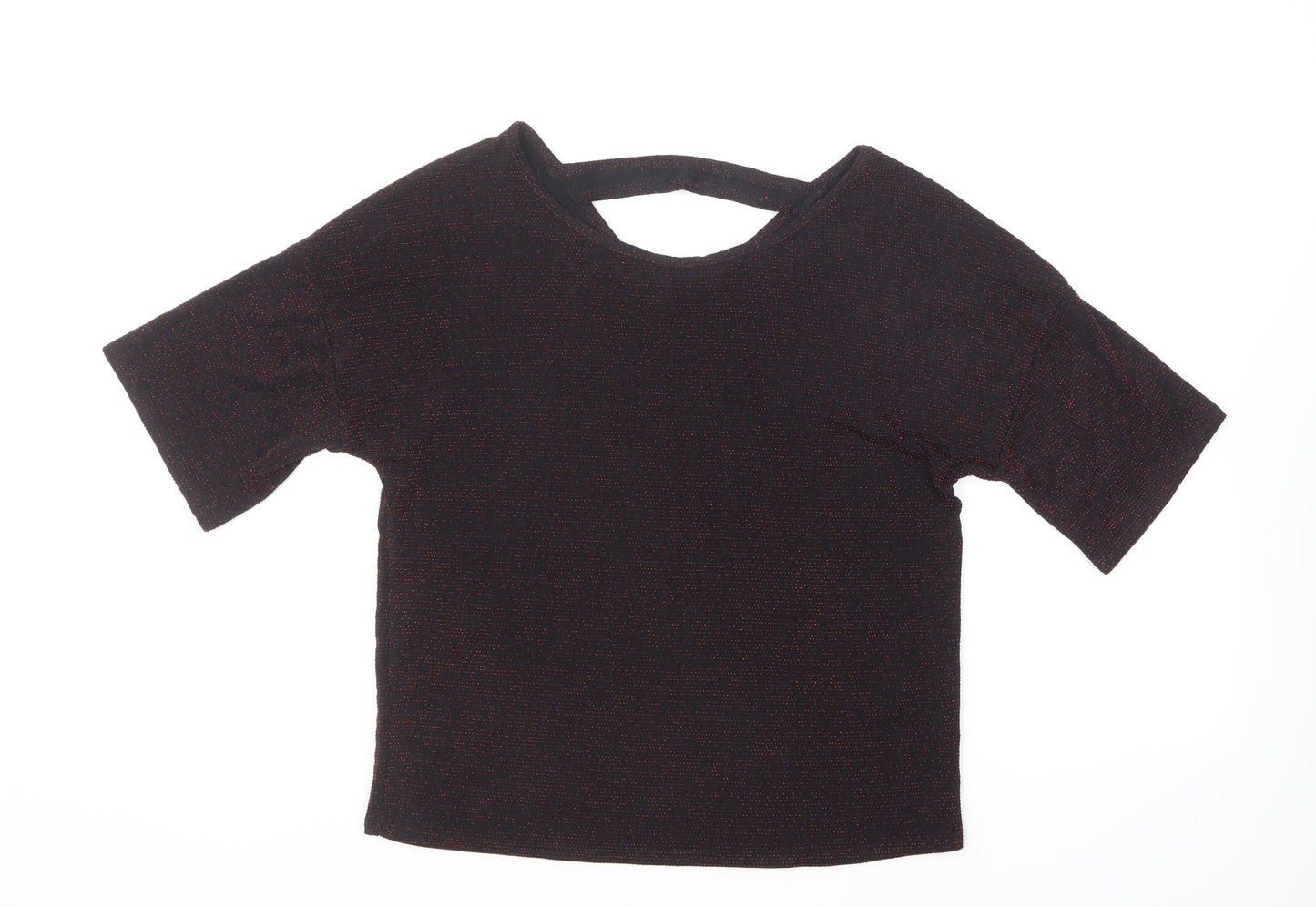 Simon Jeffrey Womens Black Nylon Basic T-Shirt Size 12 Collared