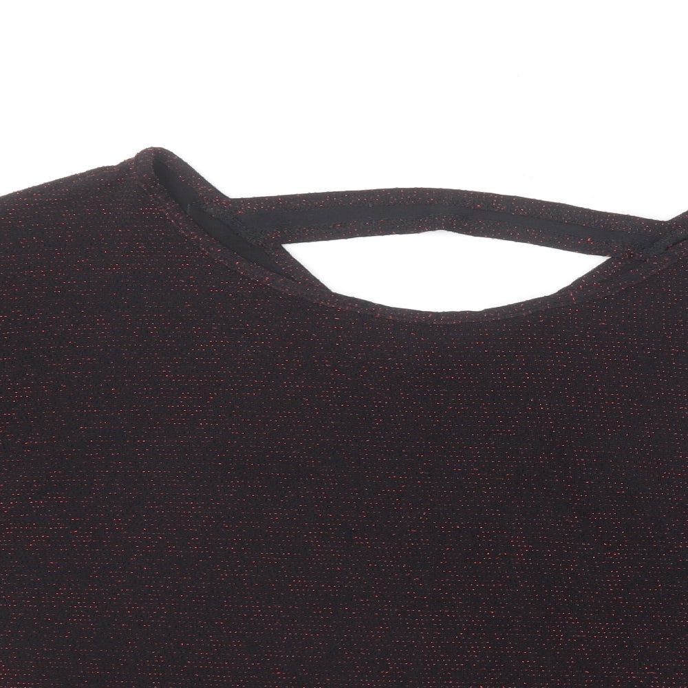 Simon Jeffrey Womens Black Nylon Basic T-Shirt Size 12 Collared