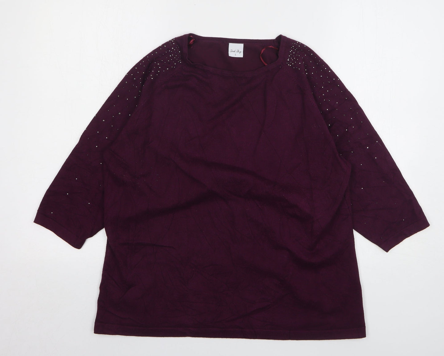 Stock Shop Womens Purple Round Neck Viscose Pullover Jumper Size L