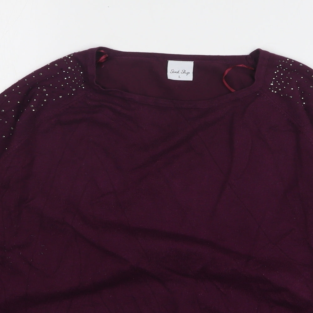 Stock Shop Womens Purple Round Neck Viscose Pullover Jumper Size L