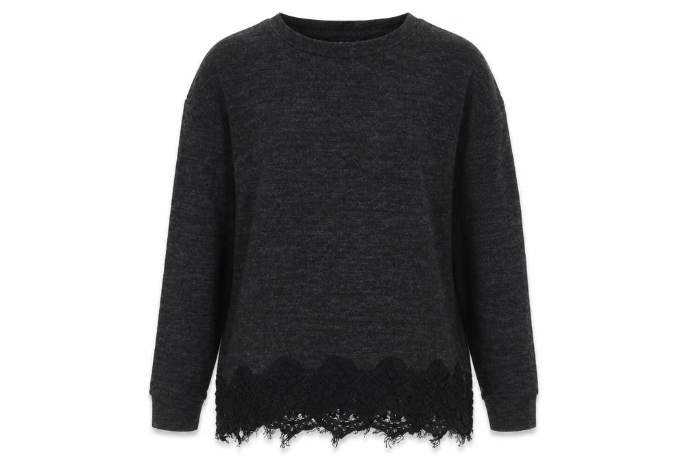F&F Womens Grey Round Neck Polyester Pullover Jumper Size 8 - Lace Trims