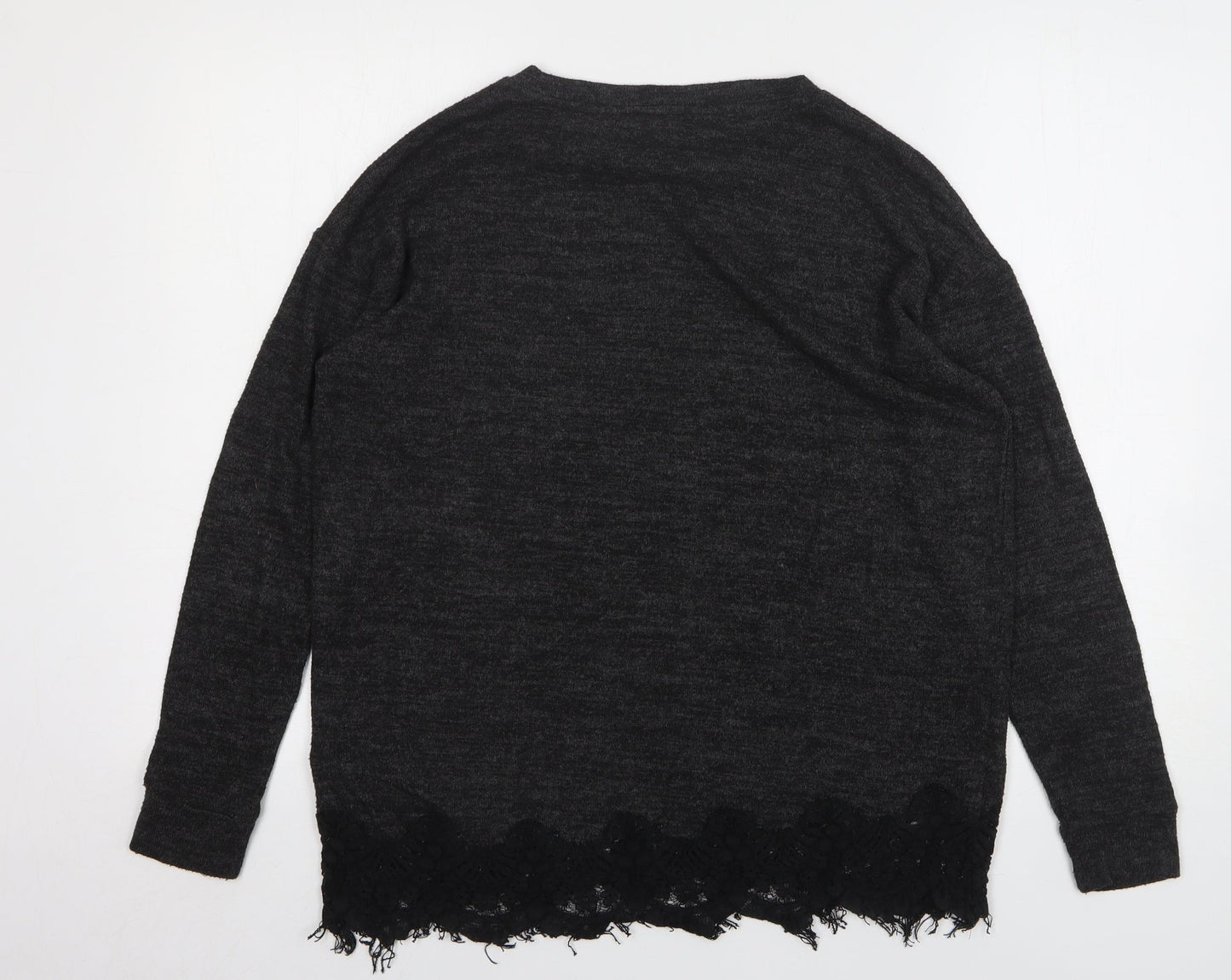 F&F Womens Grey Round Neck Polyester Pullover Jumper Size 8 - Lace Trims