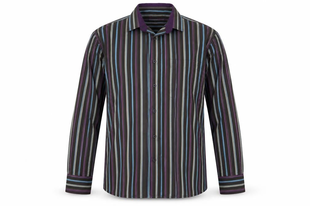 REMUS Mens Multicoloured Striped Cotton Button-Up Size M Collared Button