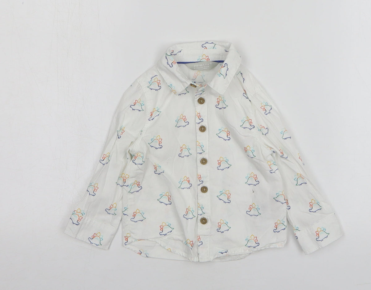 Primark Boys White Cotton Basic Button-Up Size 9-12 Months Collared Button - Dinosaur