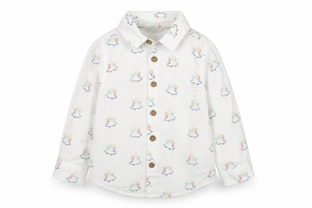 Primark Boys White Cotton Basic Button-Up Size 9-12 Months Collared Button - Dinosaur