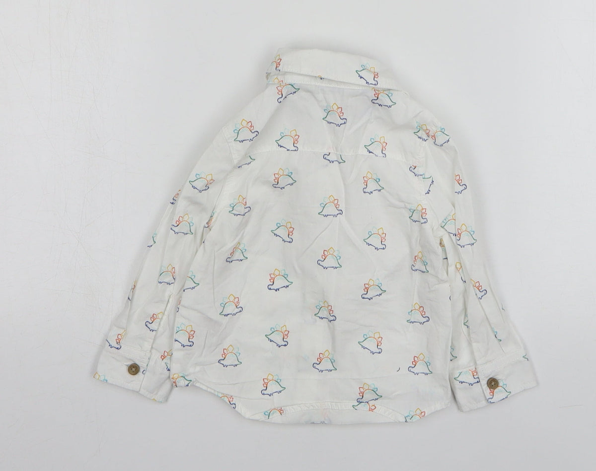 Primark Boys White Cotton Basic Button-Up Size 9-12 Months Collared Button - Dinosaur