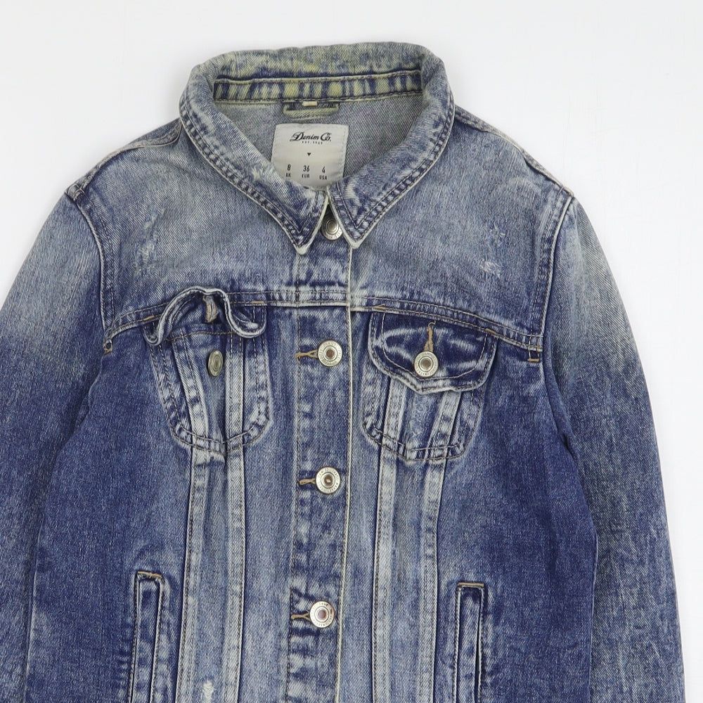 Denim & Co. Womens Blue Jacket Size 8 Button