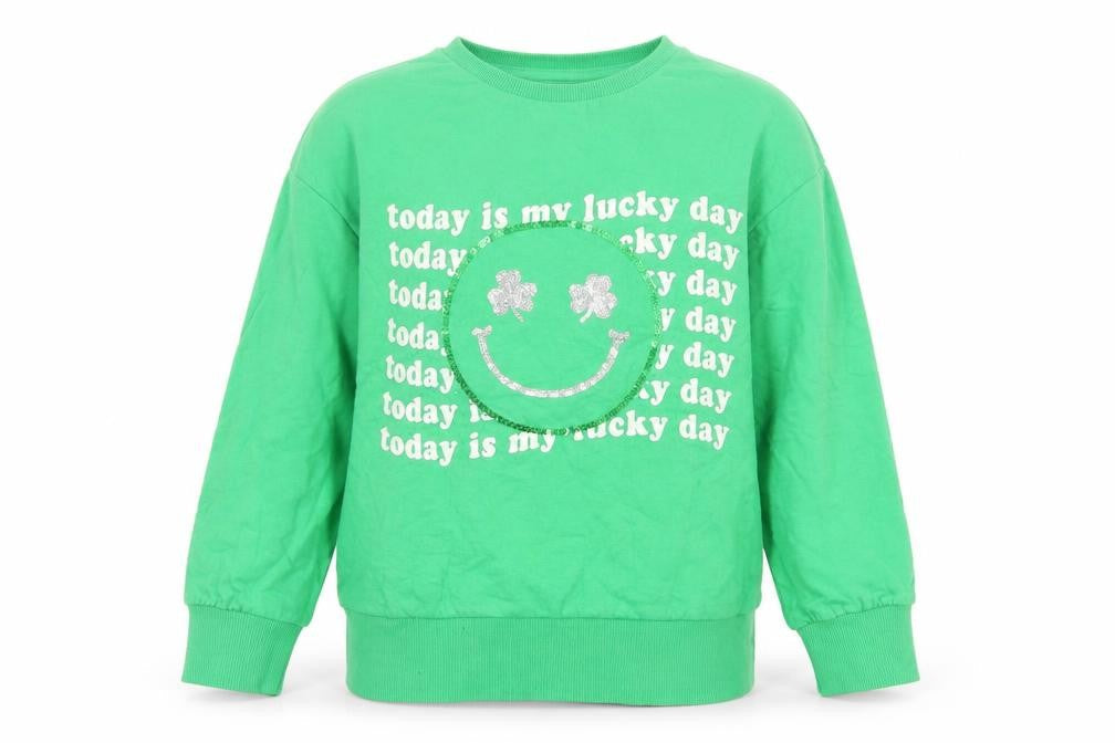 Dunnes Stores Girls Green Cotton Pullover Sweatshirt Size 7 Years Pullover - Today is my lucky day