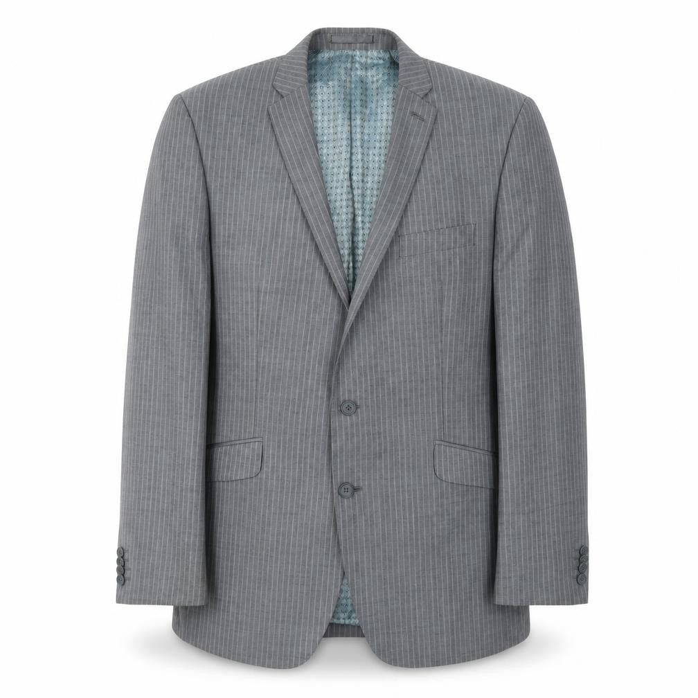 Preworn Mens Grey Striped Viscose Jacket Suit Jacket Size 42