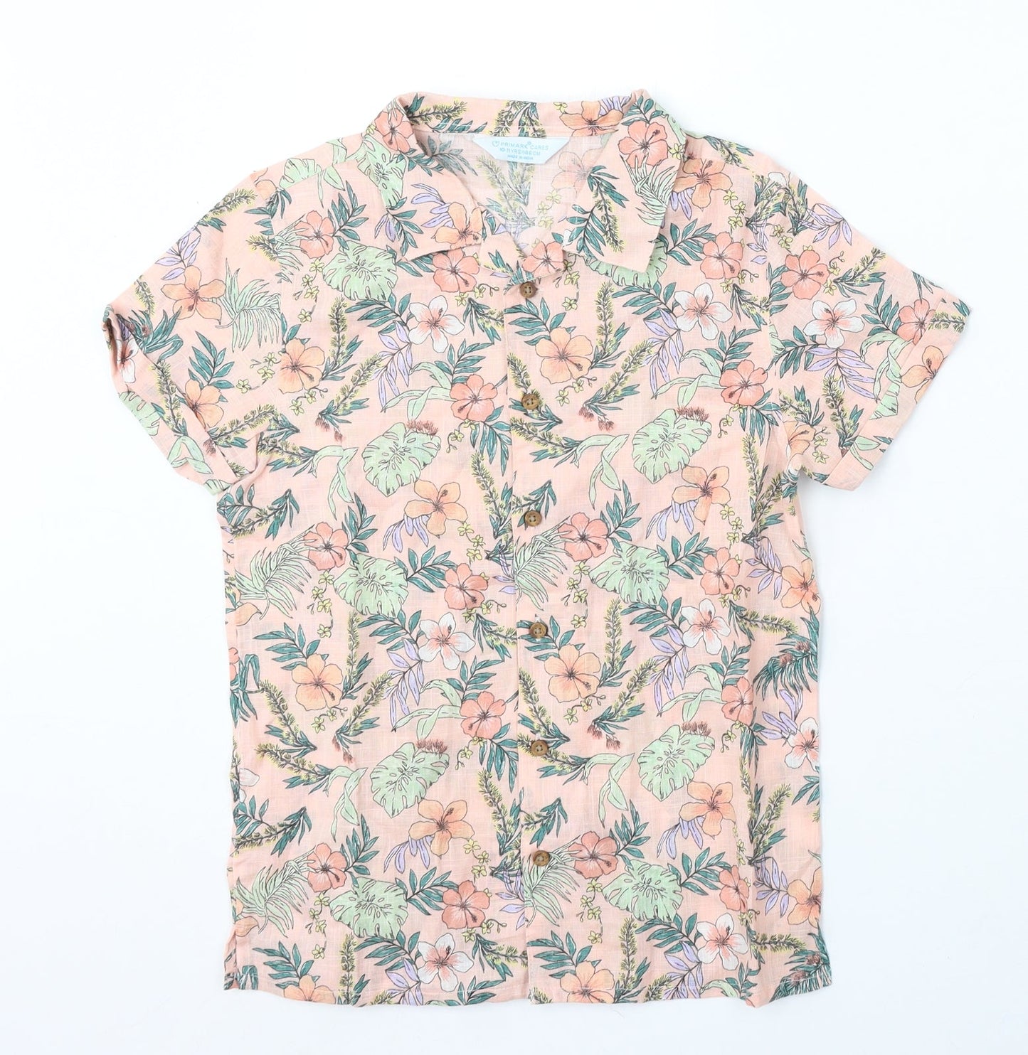 Primark Girls Pink Floral Cotton Basic Button-Up Size 10-11 Years Collared Button