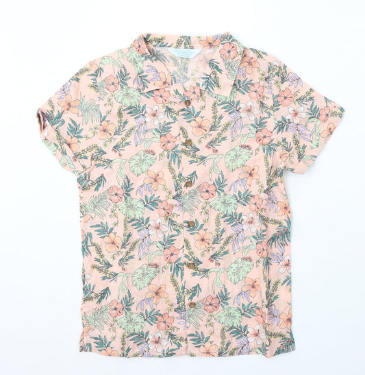 Primark Girls Pink Floral Cotton Basic Button-Up Size 10-11 Years Collared Button