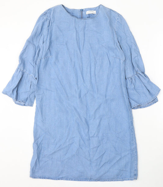 Zara Womens Blue Lyocell A-Line Size M Round Neck Zip