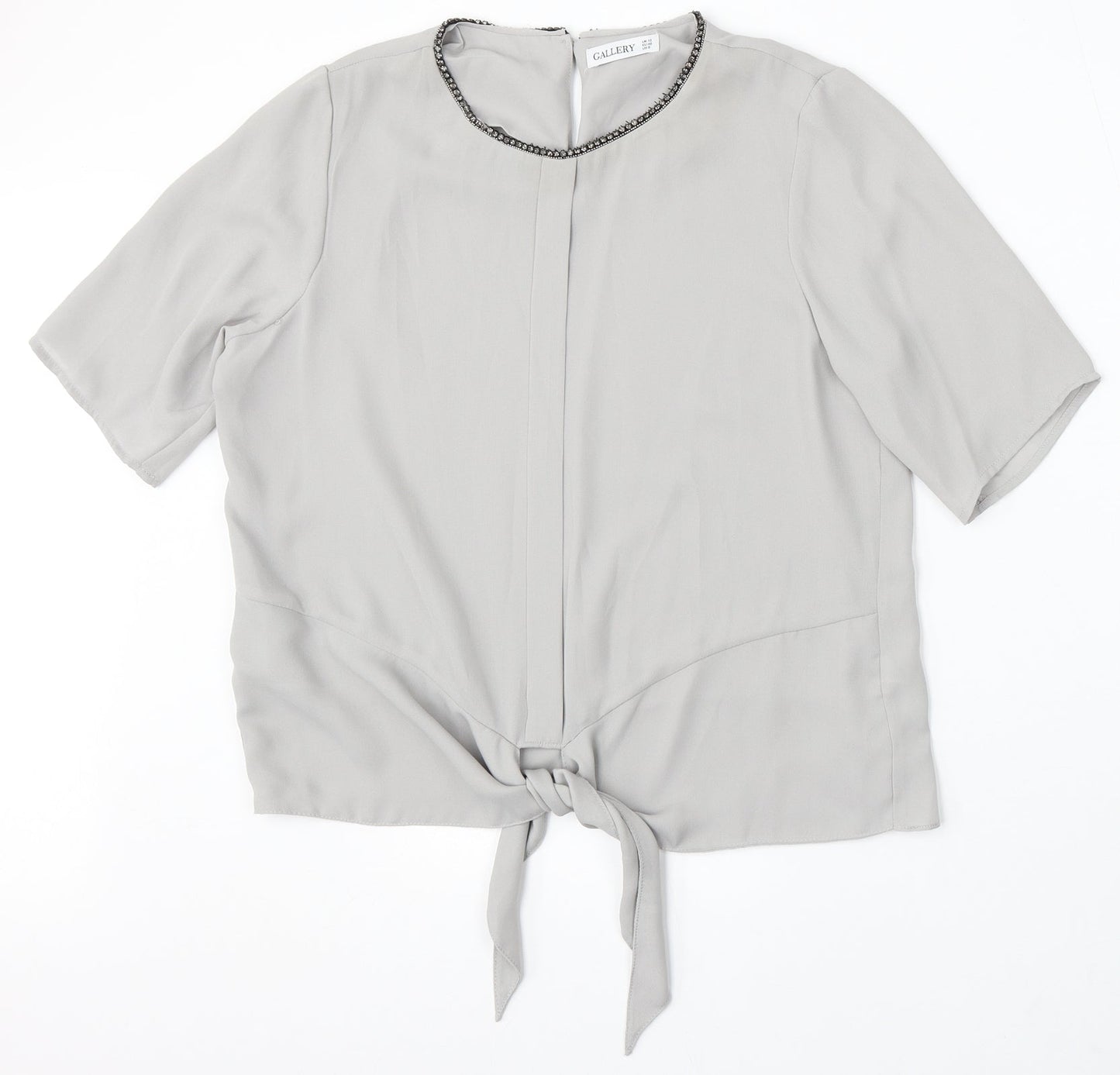 Gallery Womens Grey Polyester Basic Blouse Size 12 Round Neck