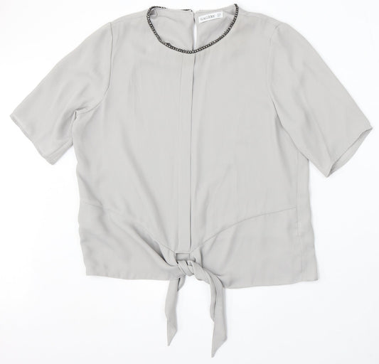 Gallery Womens Grey Polyester Basic Blouse Size 12 Round Neck
