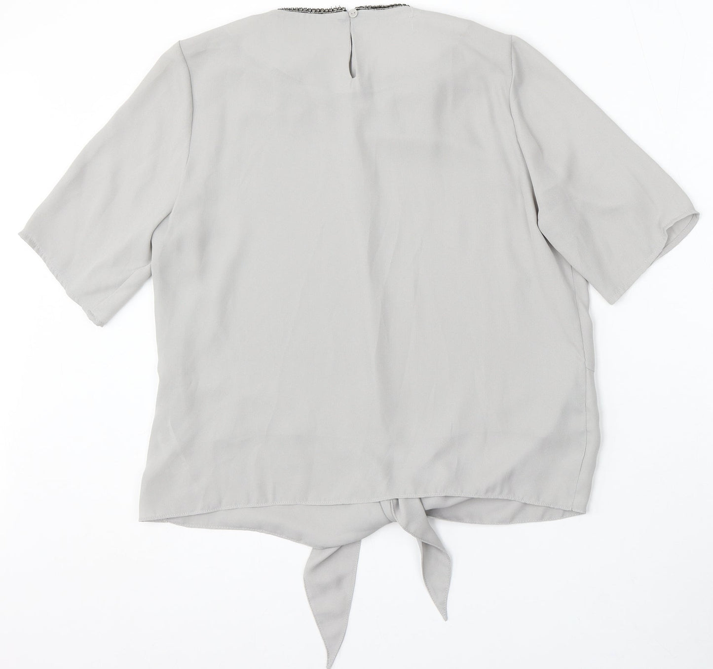 Gallery Womens Grey Polyester Basic Blouse Size 12 Round Neck