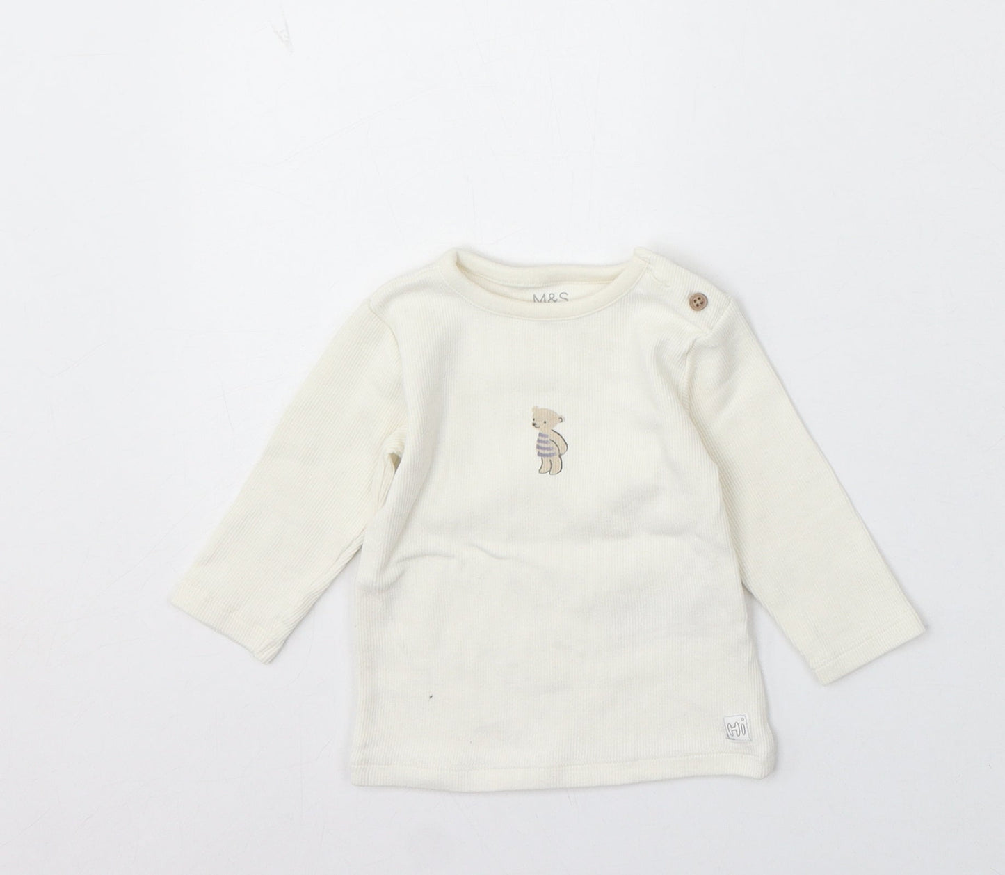 Marks and Spencer Boys Beige Cotton Pullover Jumper Size 3-6 Months Button - Bear
