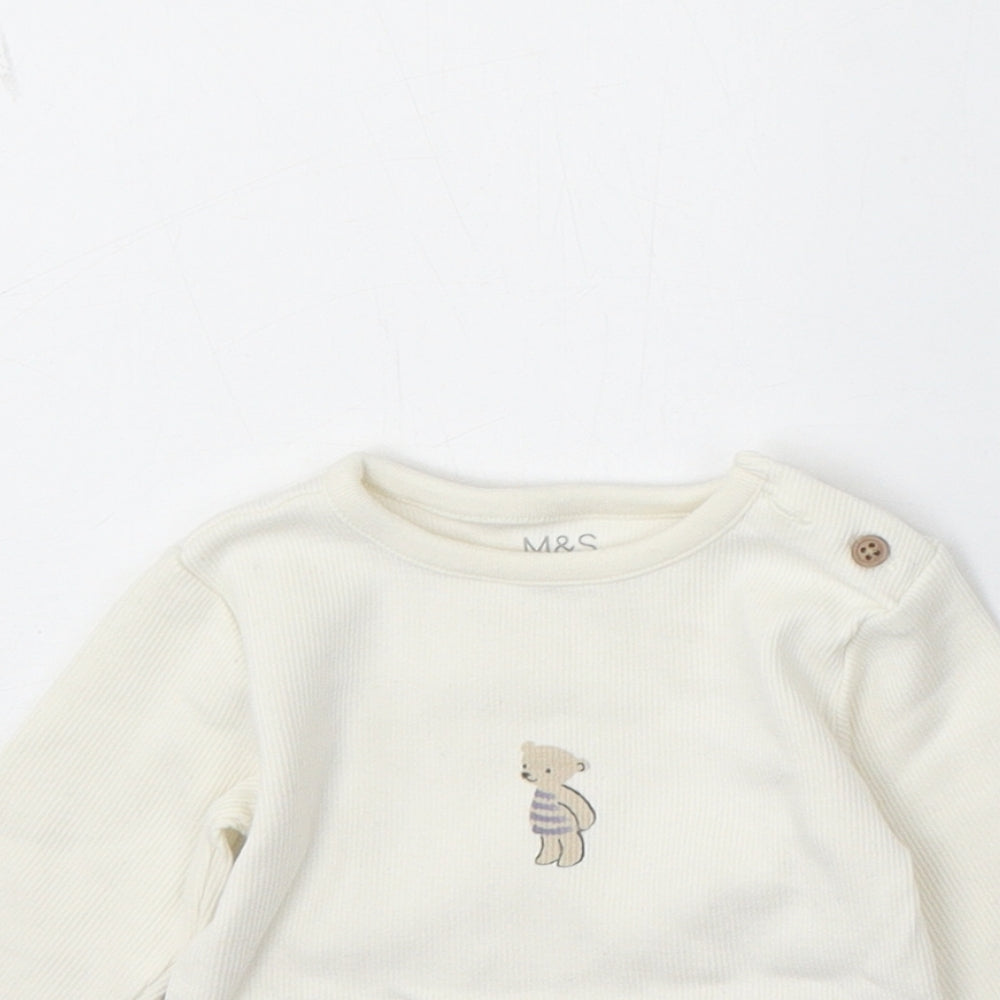 Marks and Spencer Boys Beige Cotton Pullover Jumper Size 3-6 Months Button - Bear