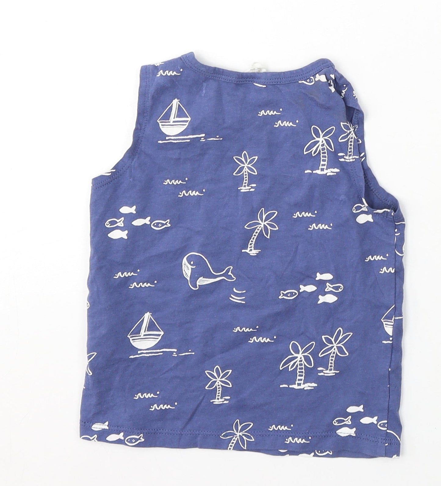 H&M Boys Blue Geometric Cotton Basic Tank Size 9-12 Months Round Neck - fish print