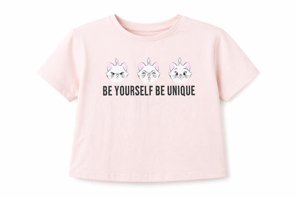 Disney Girls Pink Polyester Basic T-Shirt Size 6-7 Years Round Neck - Be yourself and be unique