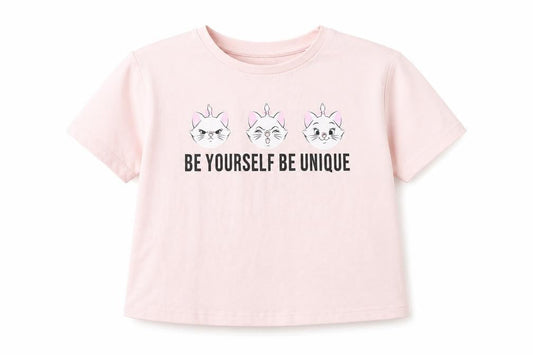 Disney Girls Pink Polyester Basic T-Shirt Size 6-7 Years Round Neck - Be yourself and be unique
