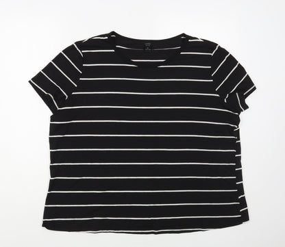 Emery Rose Womens Black Striped Polyester Basic T-Shirt Size XL Scoop Neck