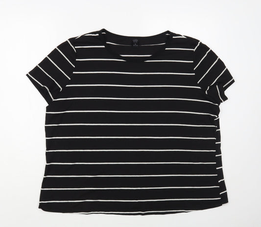 Emery Rose Womens Black Striped Polyester Basic T-Shirt Size XL Scoop Neck