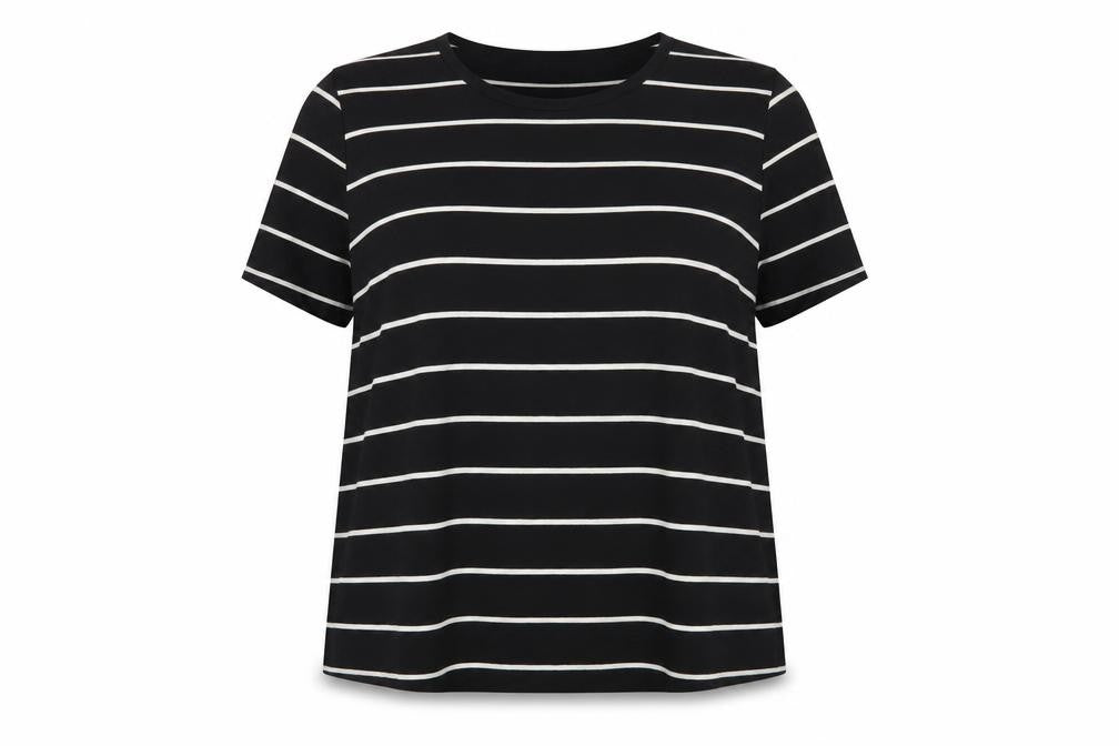 Emery Rose Womens Black Striped Polyester Basic T-Shirt Size XL Scoop Neck