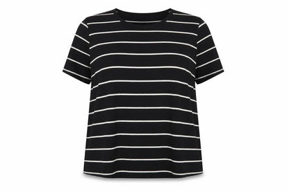 Emery Rose Womens Black Striped Polyester Basic T-Shirt Size XL Scoop Neck