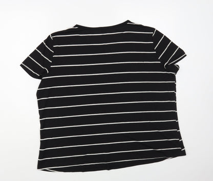 Emery Rose Womens Black Striped Polyester Basic T-Shirt Size XL Scoop Neck