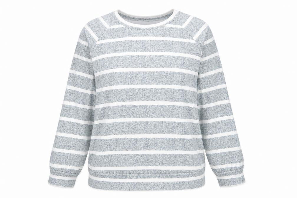 Emery Rose Womens Grey Striped Polyester Pullover Sweatshirt Size XL Pullover