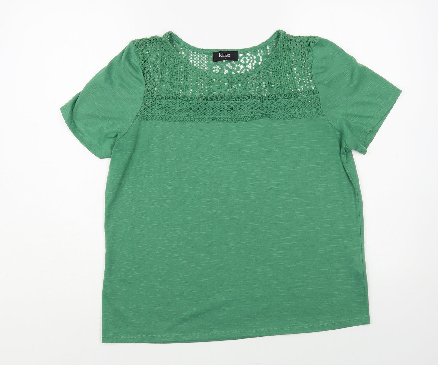 Klass Womens Green Polyester Basic Blouse Size L Boat Neck - Lace Detail