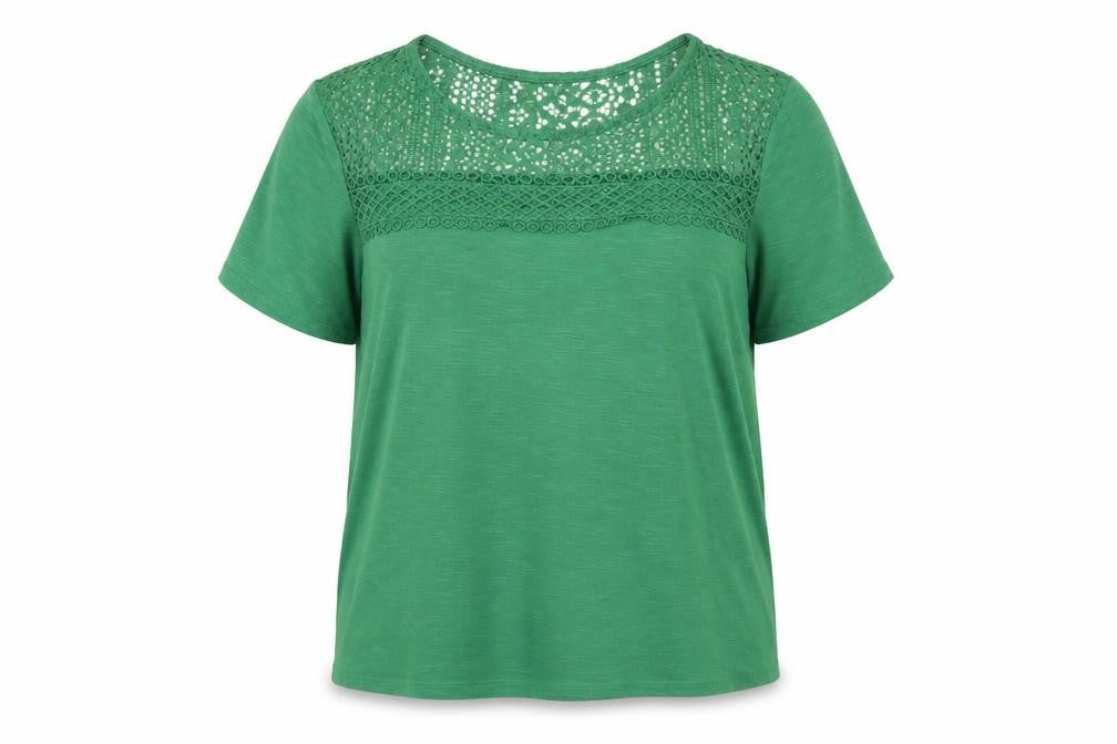 Klass Womens Green Polyester Basic Blouse Size L Boat Neck - Lace Detail