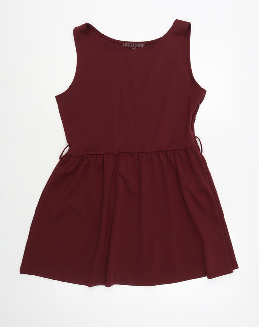 Pixie+Diamond Womens Purple Polyester Skater Dress Size 14 Boat Neck Pullover