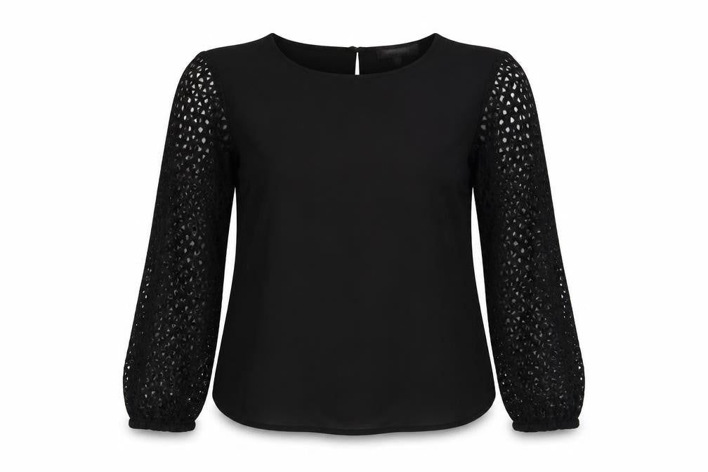 Nine West Womens Black Polyester Basic Blouse Size M Boat Neck - Sheer Sleeves