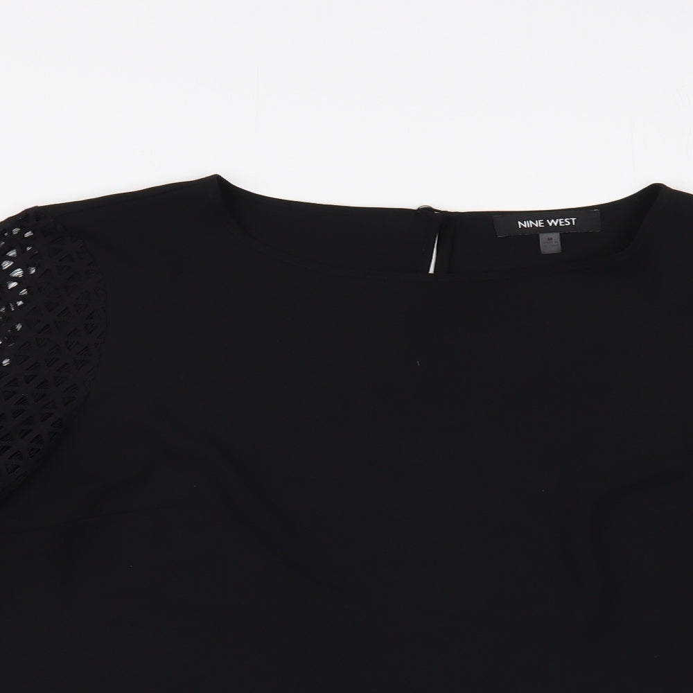 Nine West Womens Black Polyester Basic Blouse Size M Boat Neck - Sheer Sleeves