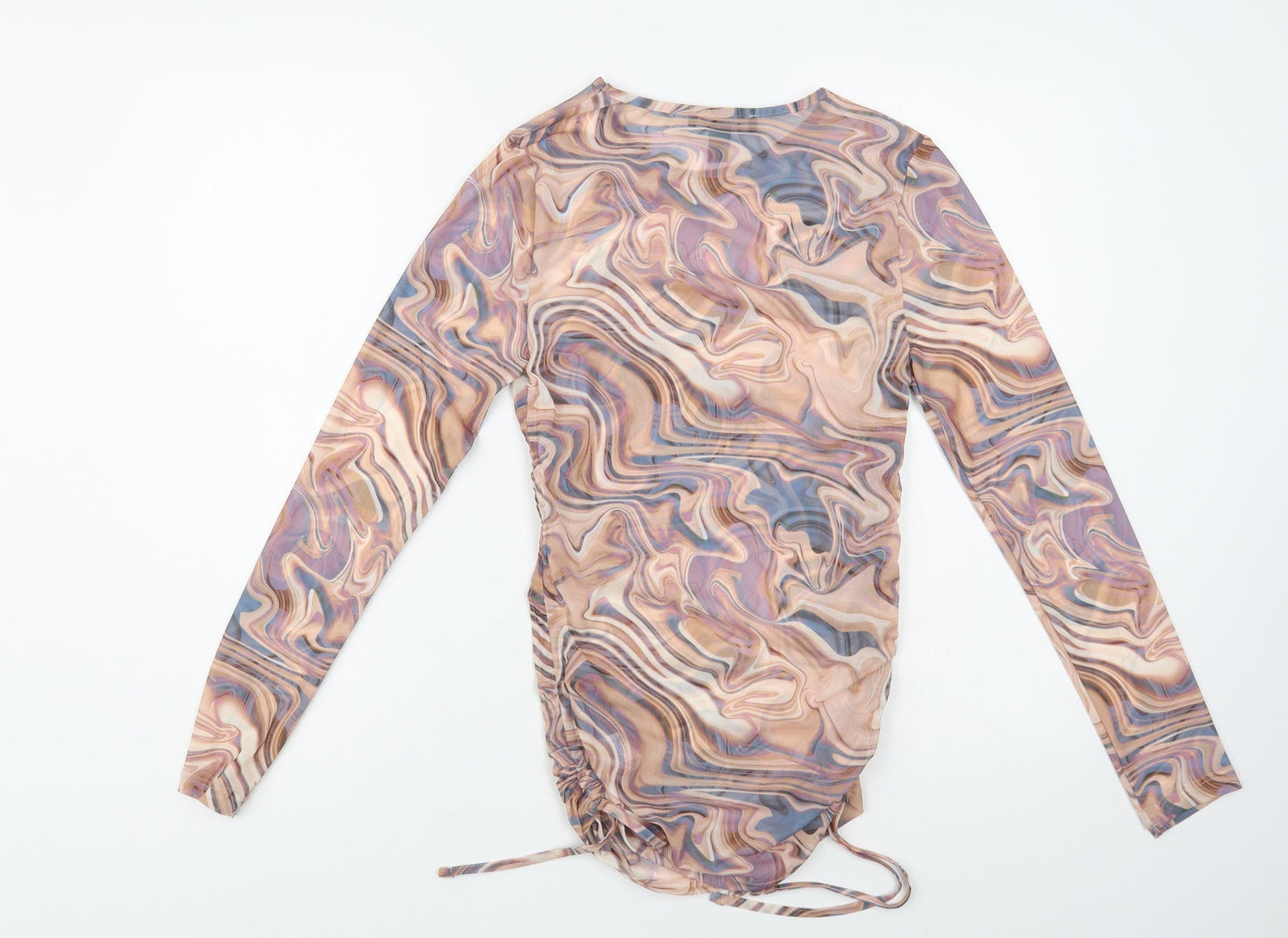 New Look Womens Multicoloured Geometric Polyester Basic Blouse Size 10 Crew Neck - Ruched