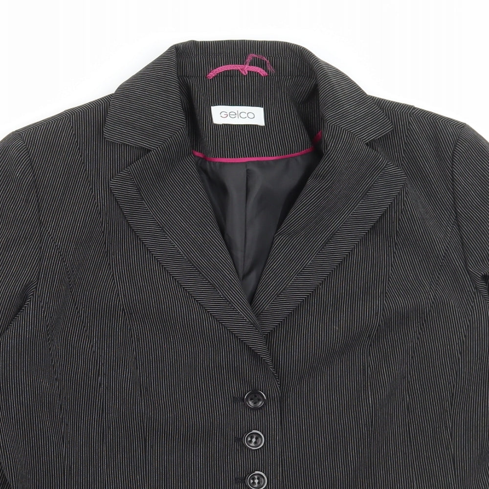 Gelco Womens Black Striped Jacket Blazer Size 14 Button