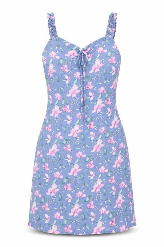 Nasty Gal Womens Blue Floral Polyester Slip Dress Size 6 Sweetheart Zip