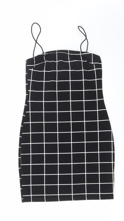 SHEIN Womens Black Check Polyester Bodycon Size XS Square Neck Pullover