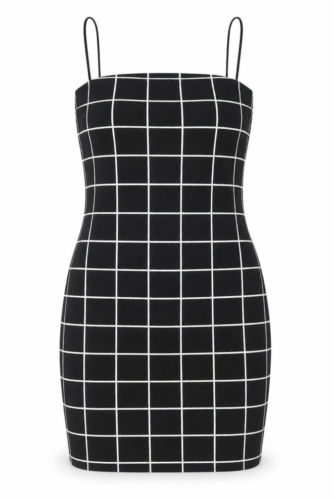 SheIn Womens Black Check Polyester Bodycon Size XS Square Neck Pullover