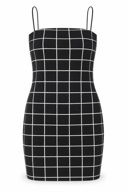 SHEIN Womens Black Check Polyester Bodycon Size XS Square Neck Pullover