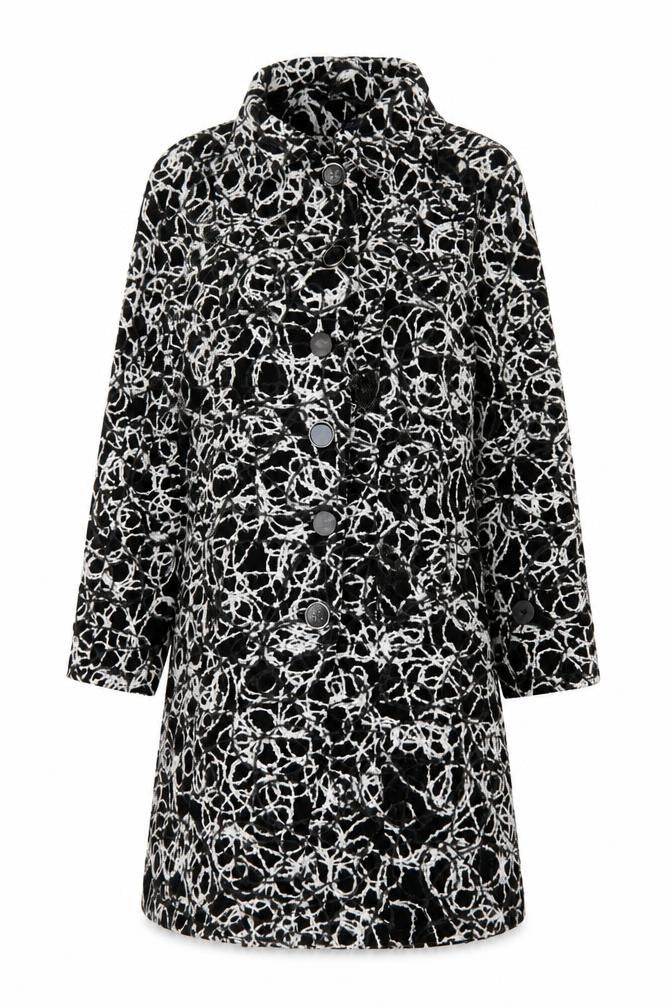 Poetic Sand Womens Black Geometric Overcoat Coat Size 12 Button