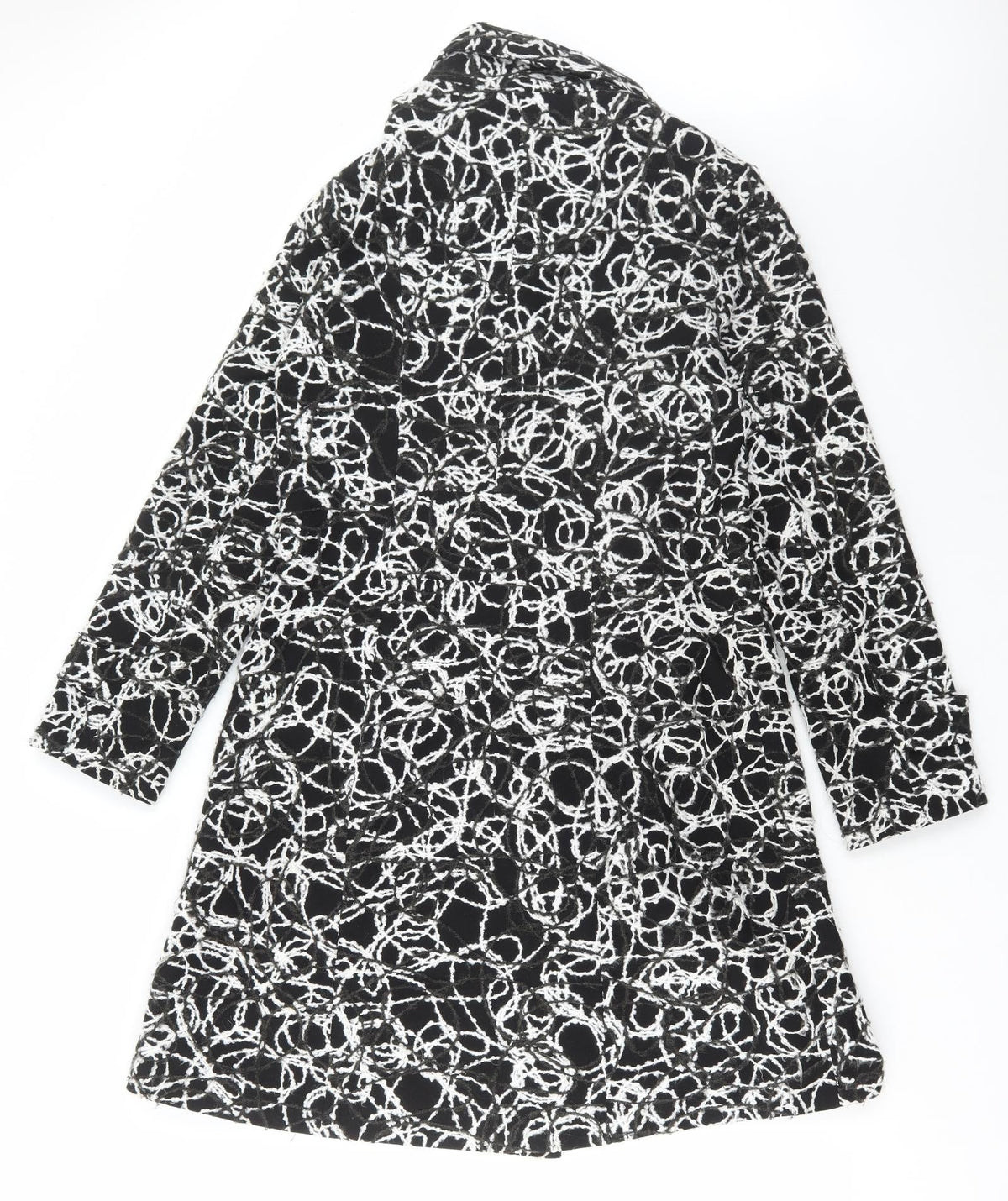 Poetic Sand Womens Black Geometric Overcoat Coat Size 12 Button