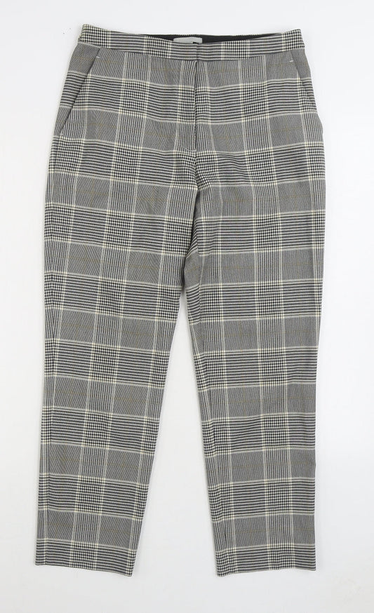 H&M Womens Grey Plaid Polyester Trousers Size 8 L26 in Regular Zip